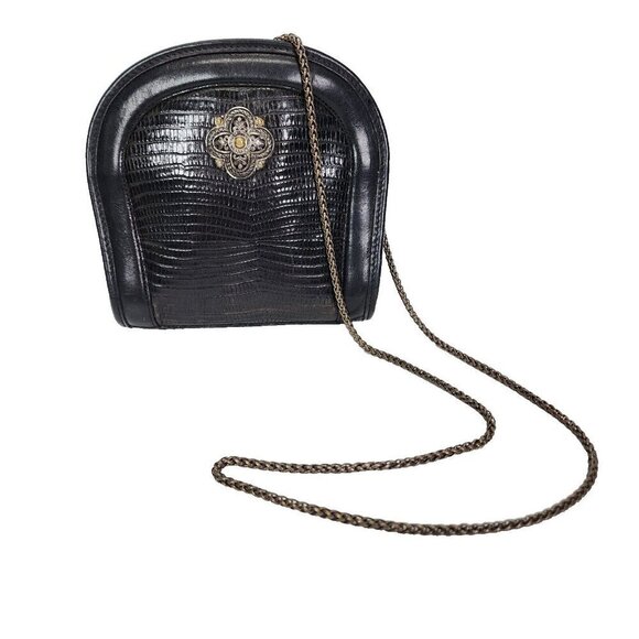 Brighton Vintage Women's Chain Strap Small Crossbody Black Leather - Picture 1 of 13